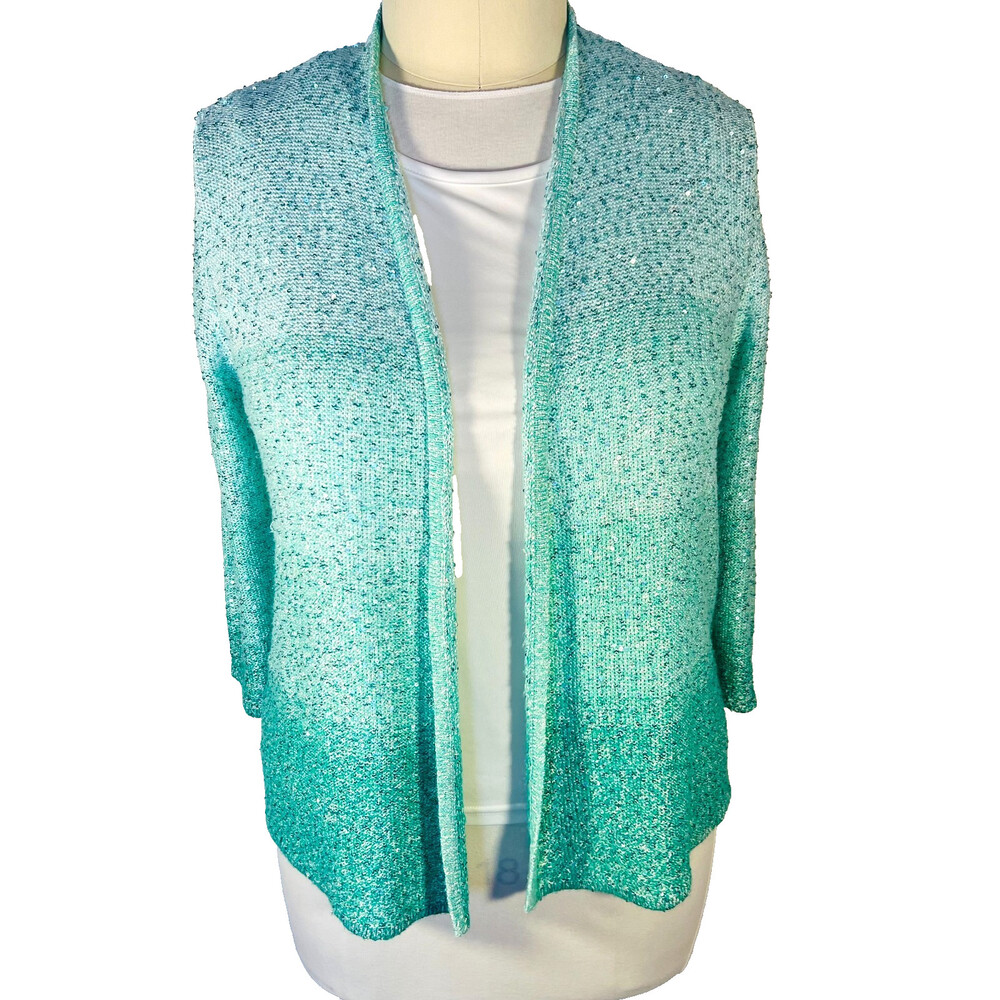Alfred Dunner - Cardigan Sweater/Tank Twinset Women's L Ombre Mint Green Sequin
